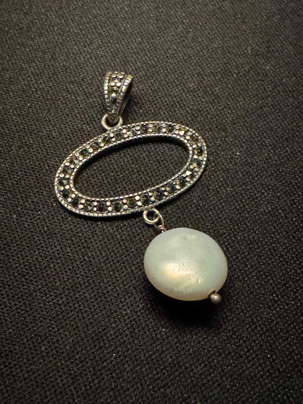 Vintage 925 Sterling Baroque Pearl and Marcasite Pendant